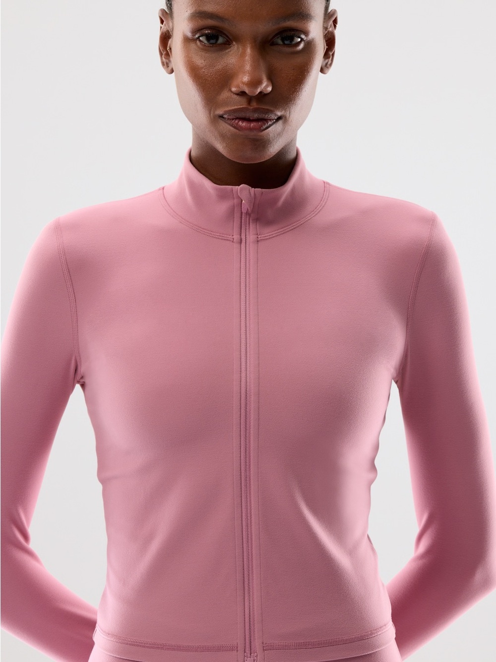 Aritzia Pink Zip-Front Long-Sleeve Top
